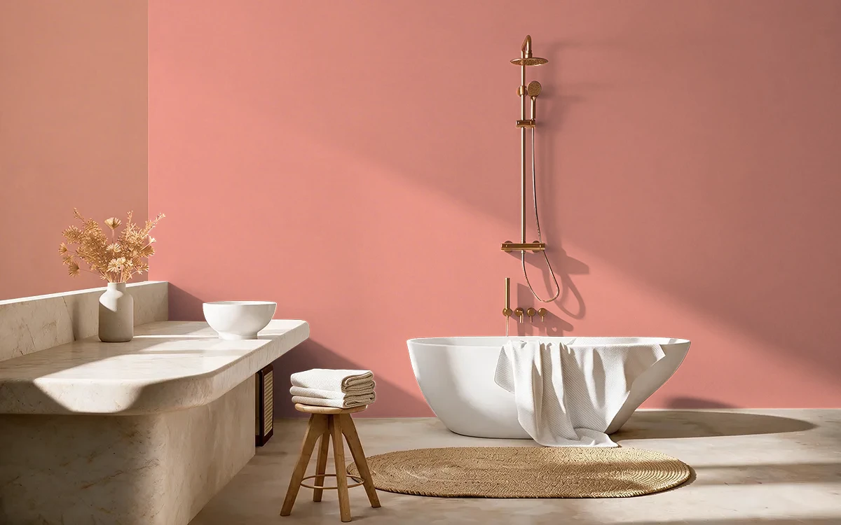 Nippon Paint's CORALLINA color on different wall surfaces.