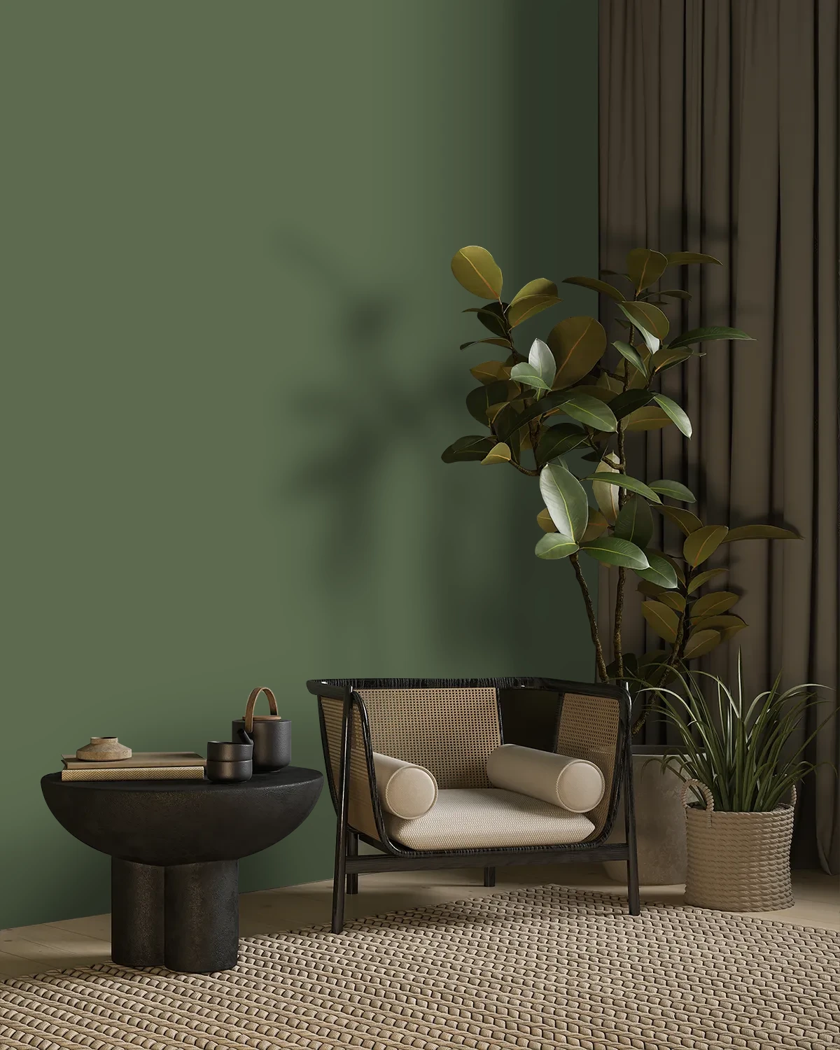 Nippon Paint's COSTUME GREEN color on a beautifully decorated wall.
