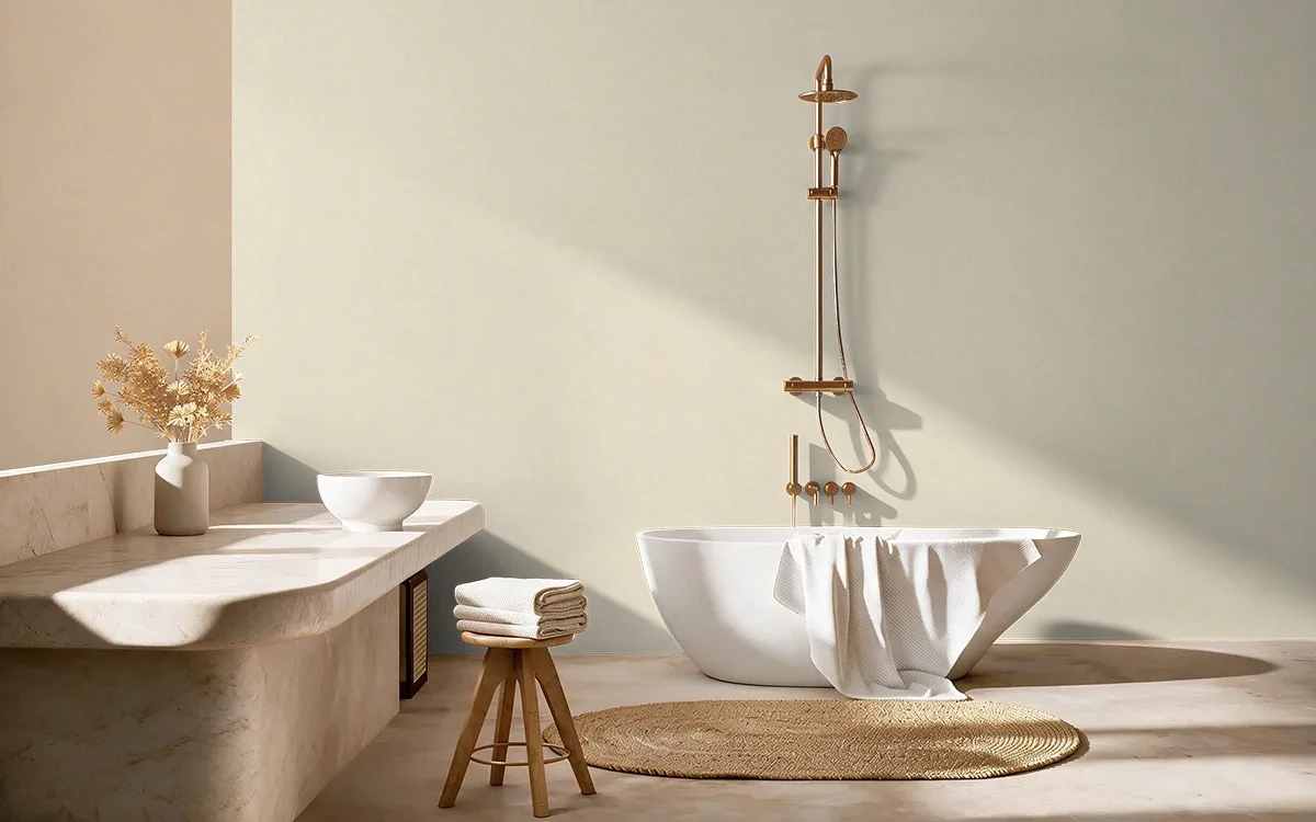 Nippon Paint's COTTON BUD color on different wall surfaces.