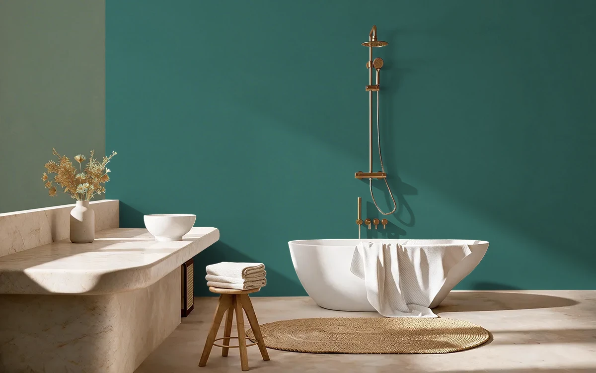 Nippon Paint's COURTYARD GREEN color on different wall surfaces.