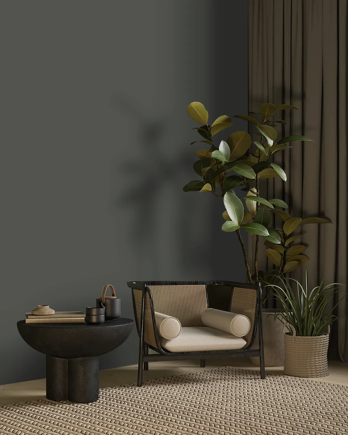 Nippon Paint's CRATER BLACK color on a beautifully decorated wall.