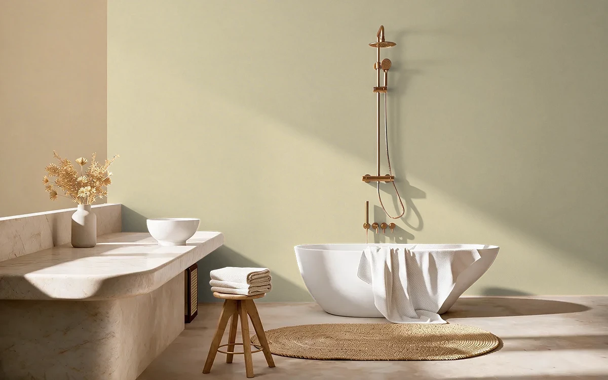 Nippon Paint's CREEK SAND color on different wall surfaces.
