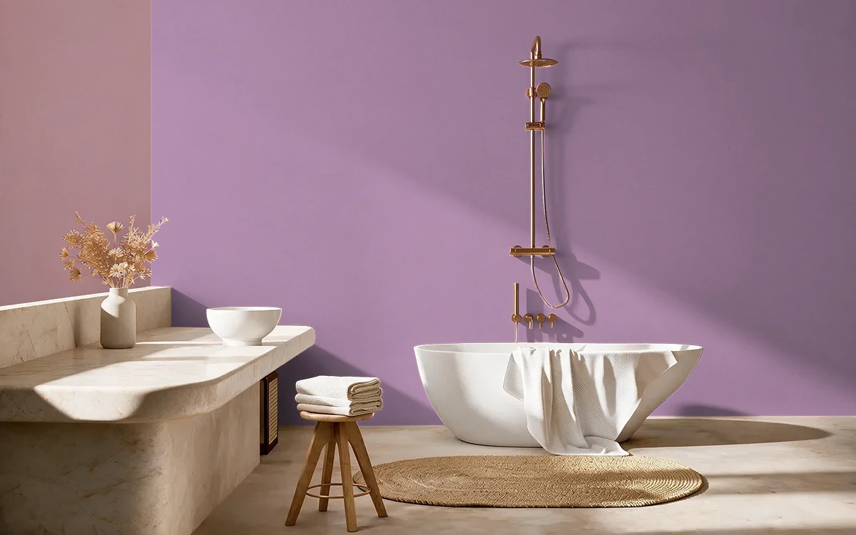 Nippon Paint's CREEPING PHLOX color on different wall surfaces.