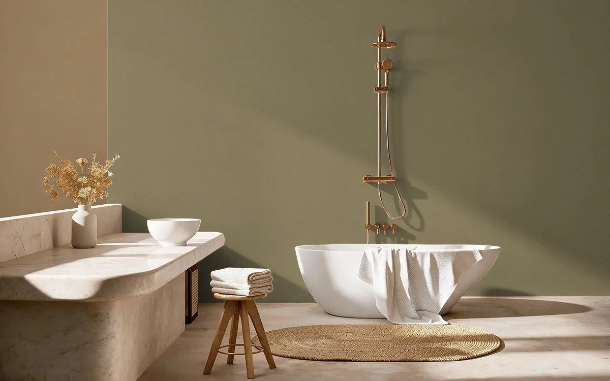 Nippon Paint's CRETE BARREL color on different wall surfaces.