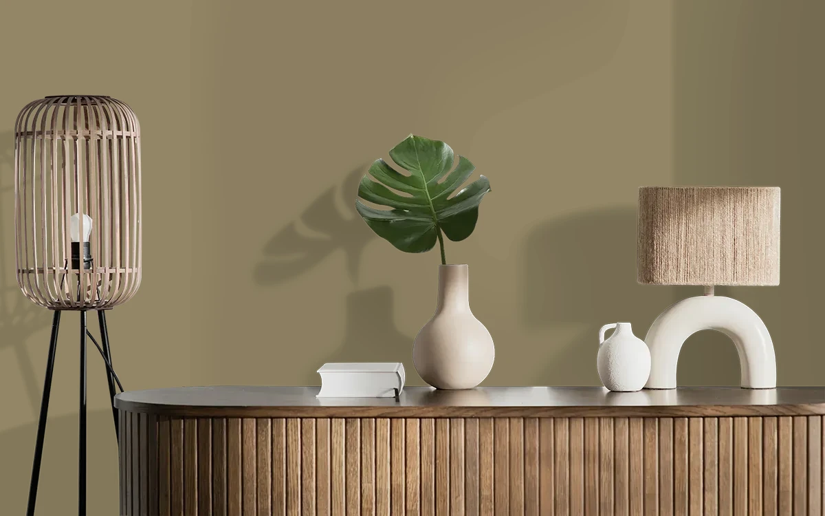 Nippon Paint's CRETE BARREL color on different wall surfaces.