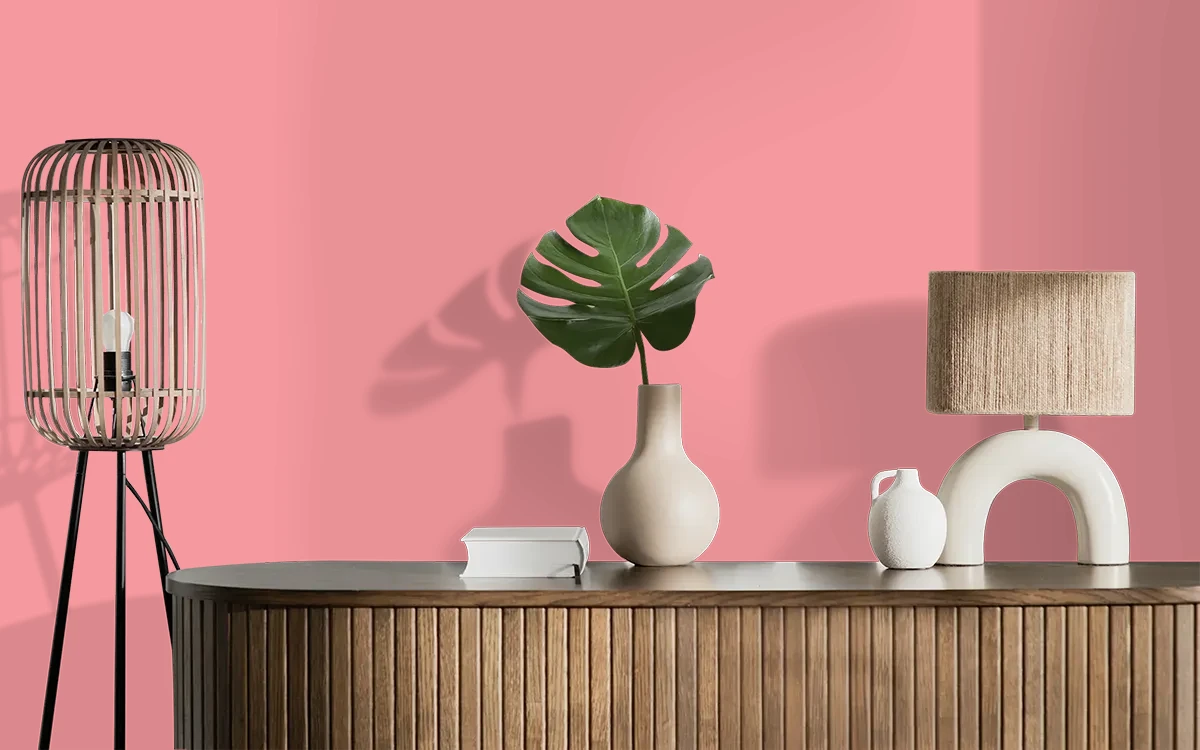 Nippon Paint's CRIMSON ZEST color on different wall surfaces.
