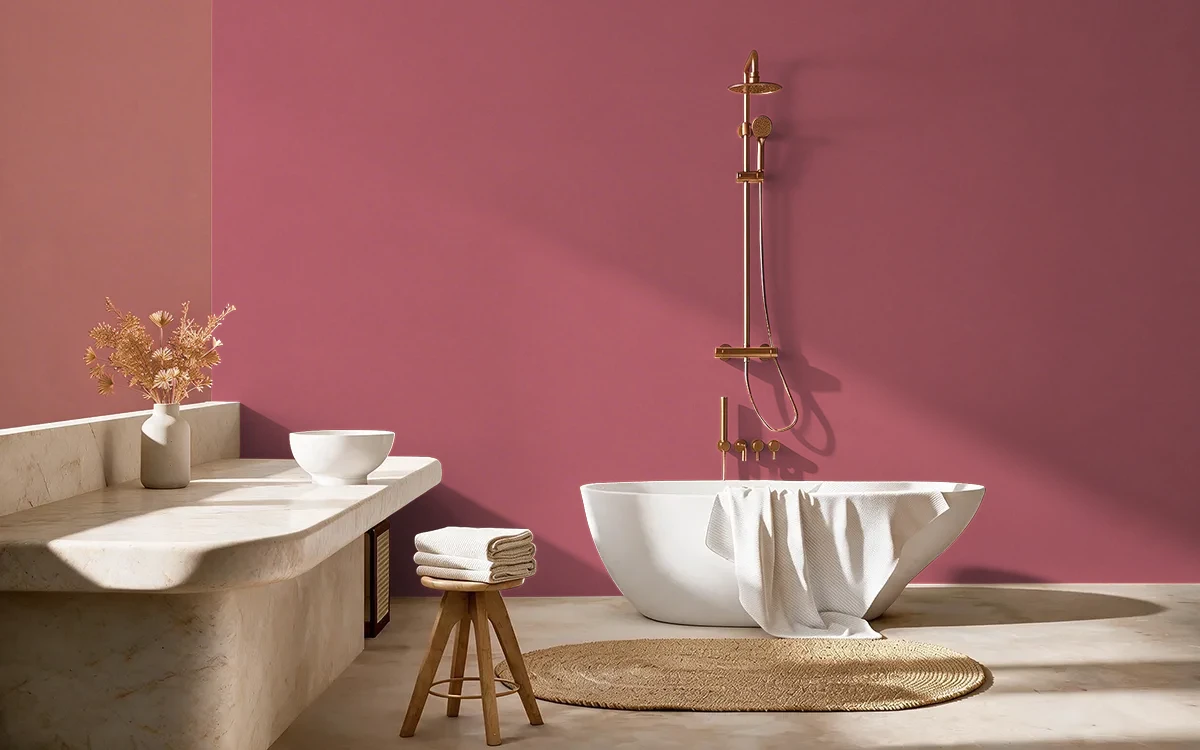 Nippon Paint's CROWNED RUBY color on different wall surfaces.