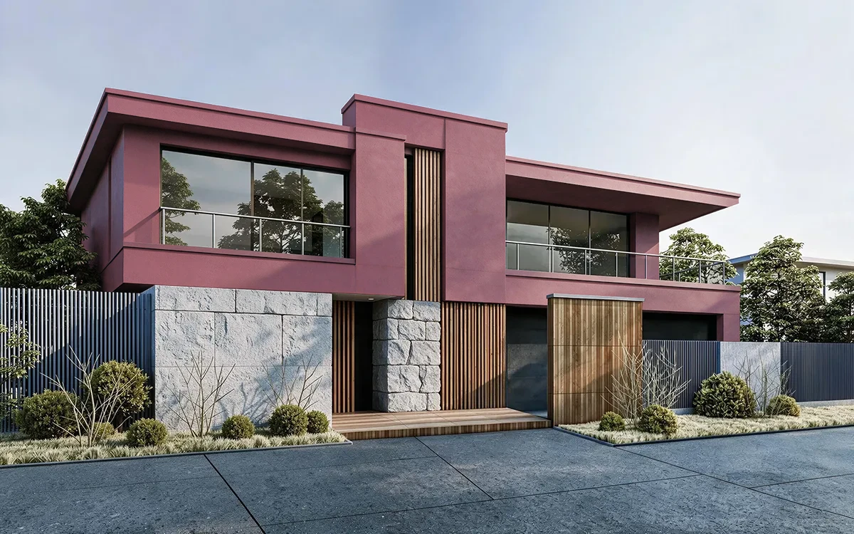 Nippon Paint's CROWNED RUBY color on different wall surfaces.