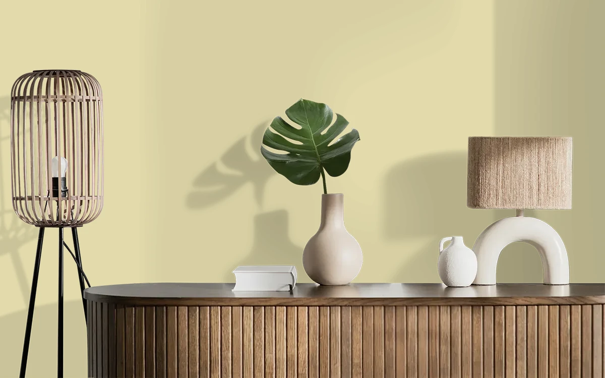 Nippon Paint's CRUSHED MOSS color on different wall surfaces.