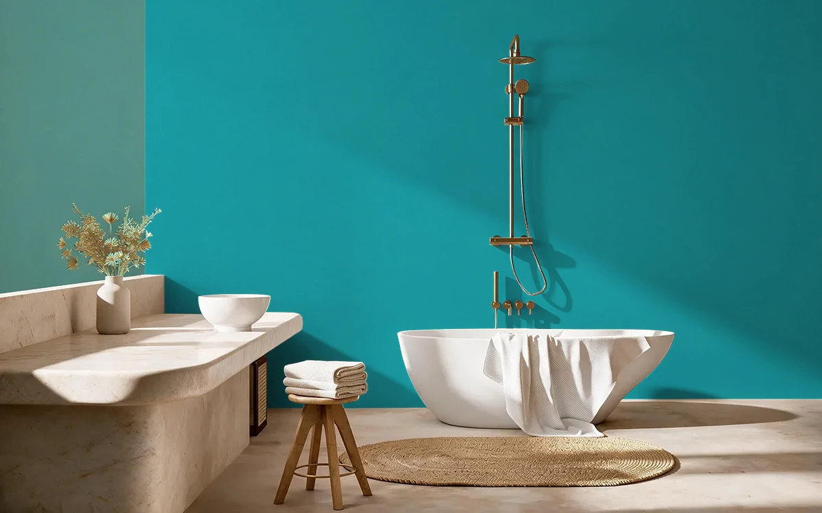 Nippon Paint's CRUSTACEAN BLUE color on different wall surfaces.