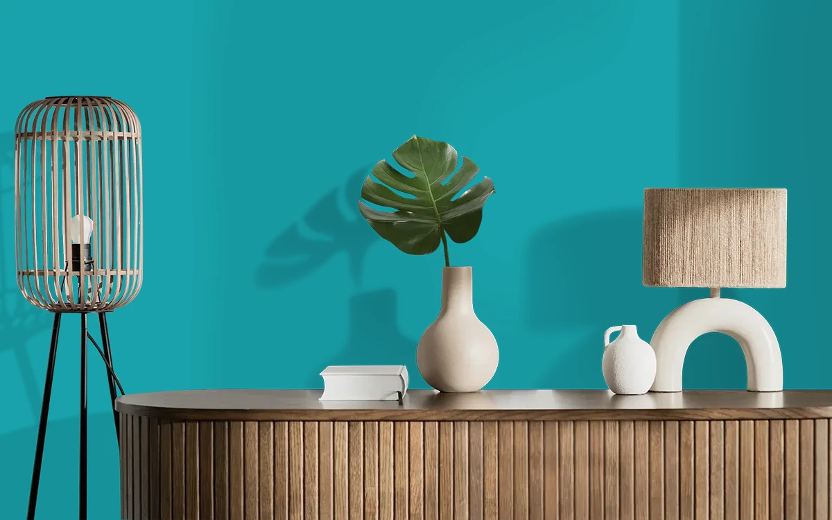Nippon Paint's CRUSTACEAN BLUE color on different wall surfaces.
