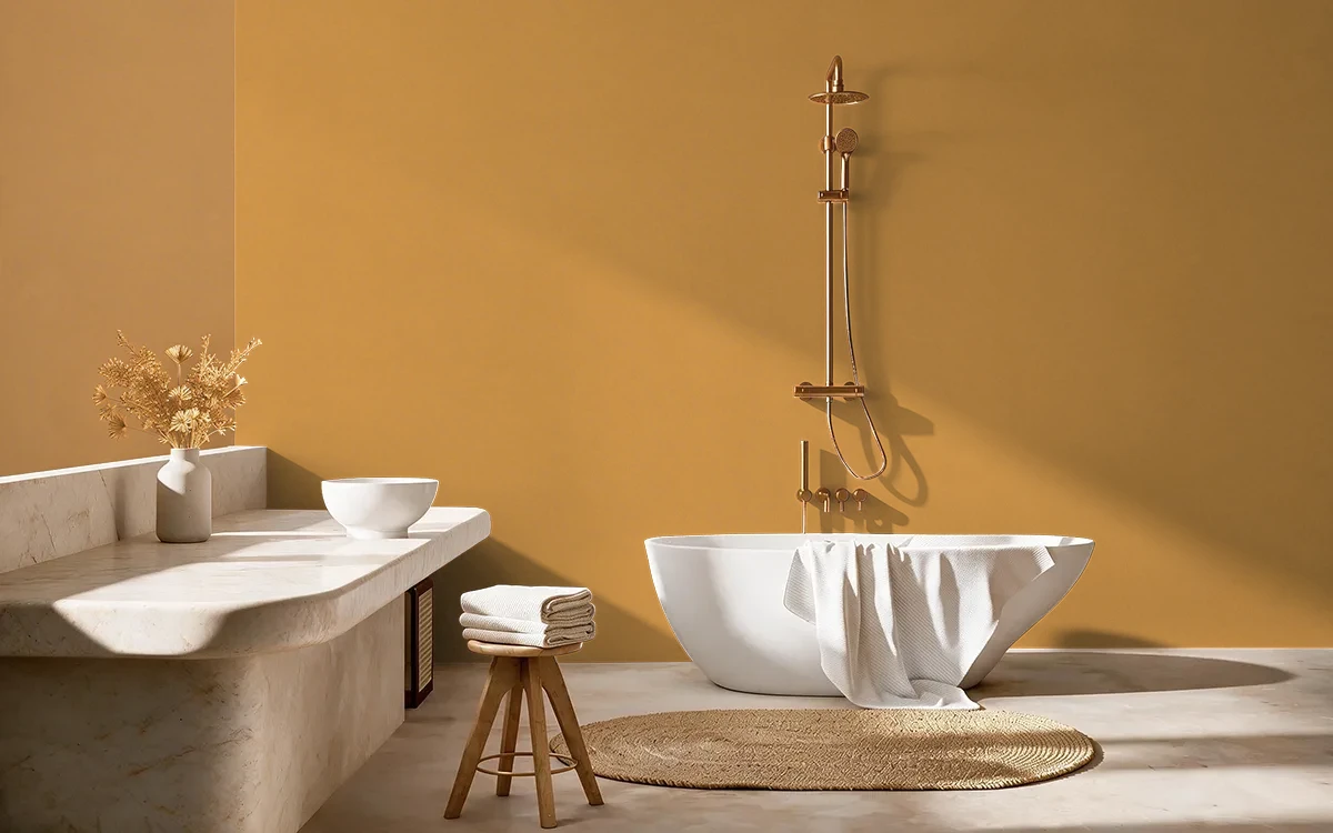 Nippon Paint's CURRY POWDER color on different wall surfaces.