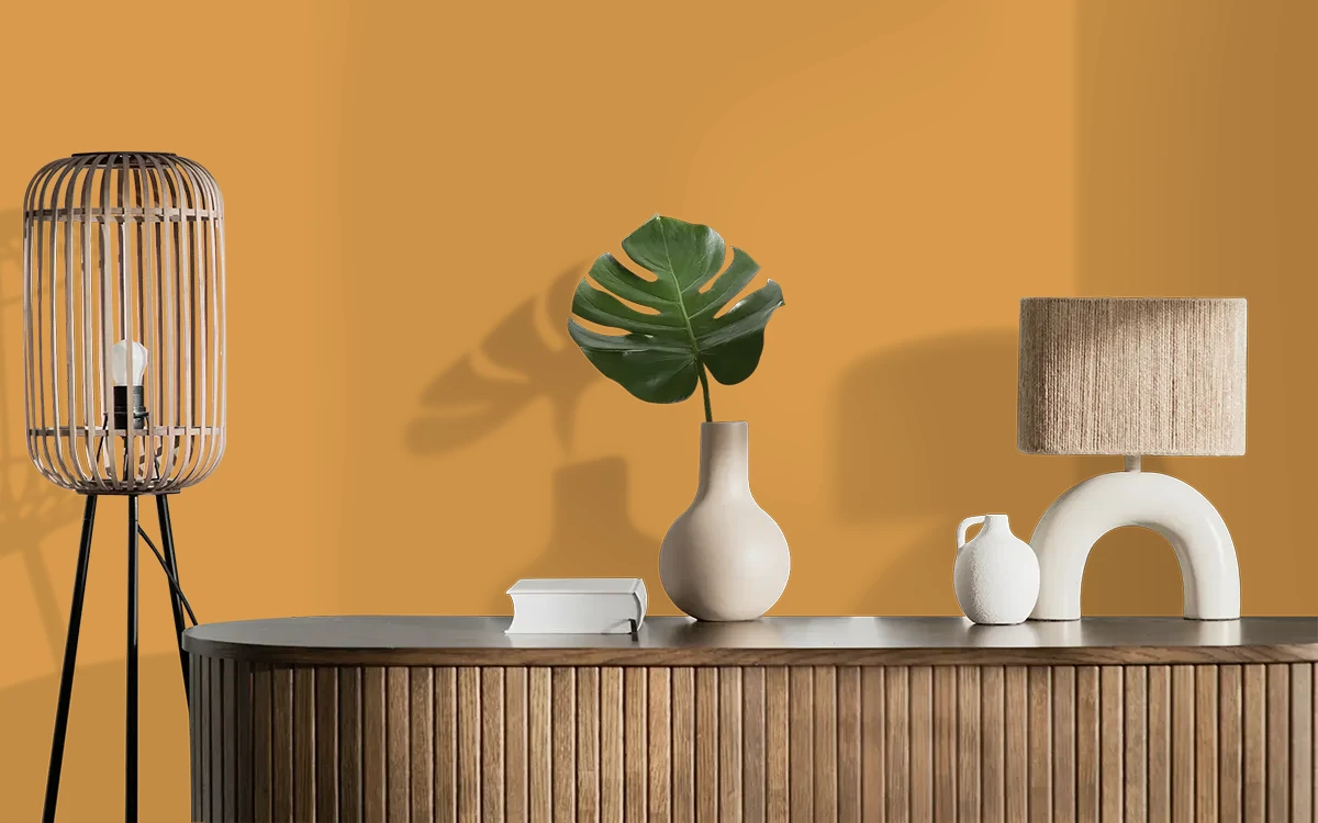 Nippon Paint's CURRY POWDER color on different wall surfaces.