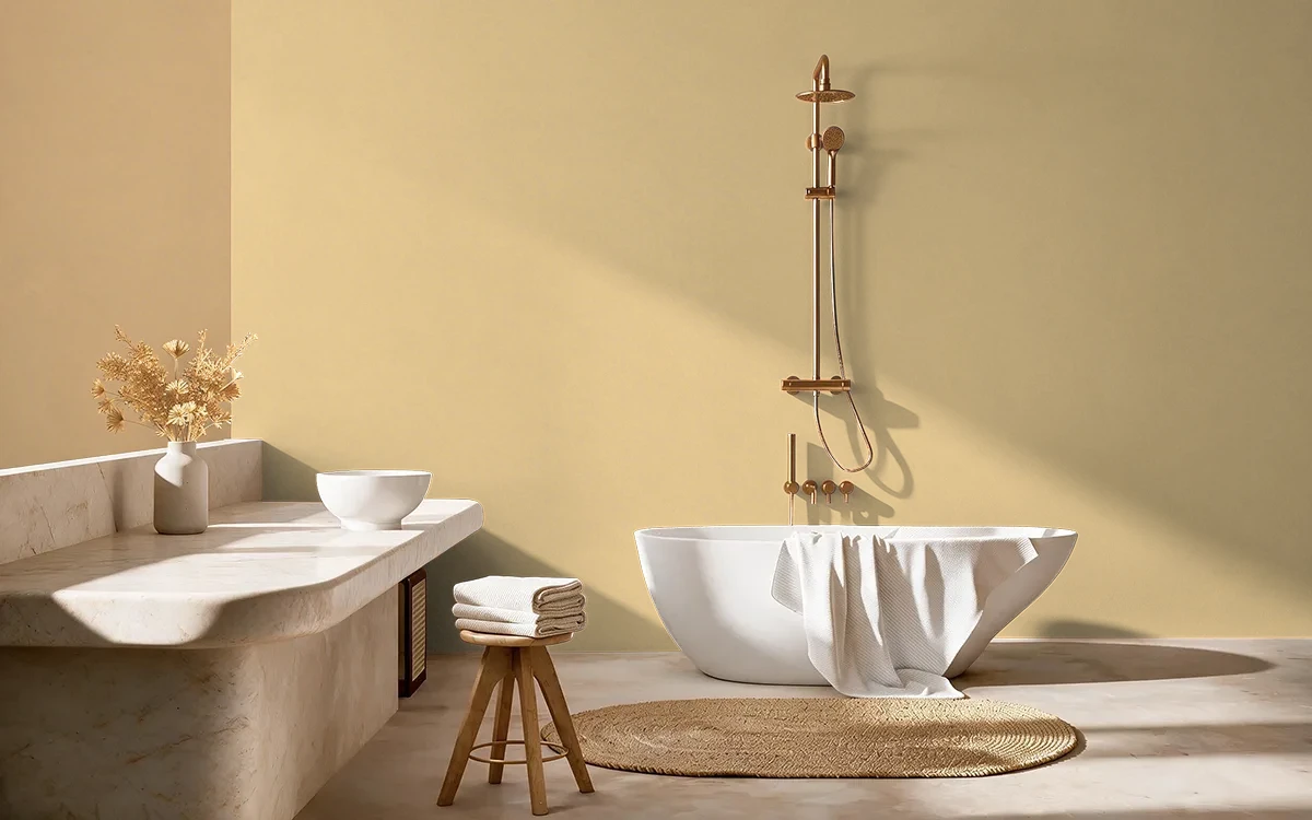 Nippon Paint's CUSTARD CREME color on different wall surfaces.