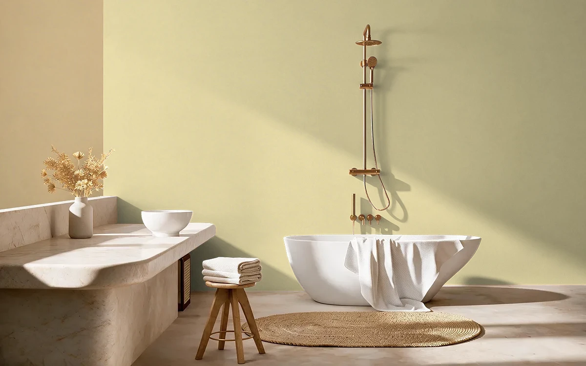 Nippon Paint's DAISY PETAL color on different wall surfaces.