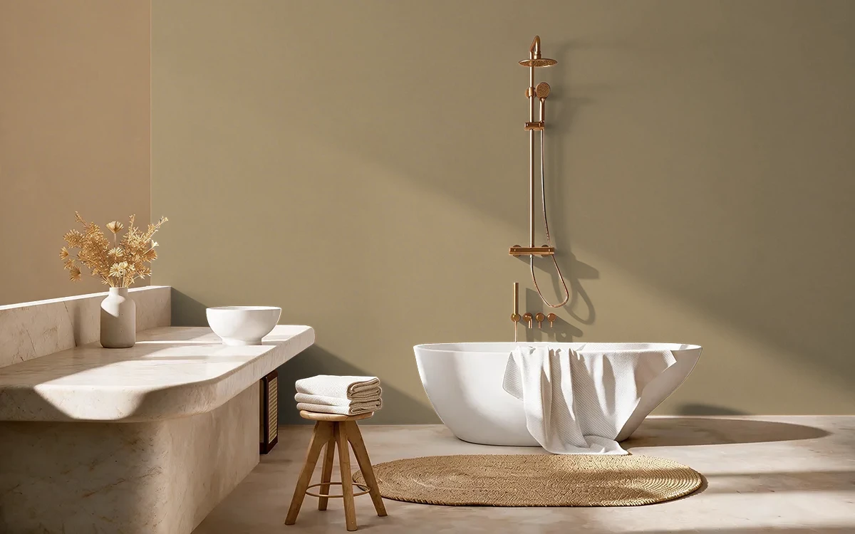 Nippon Paint's DANISH PATTISERIE color on different wall surfaces.