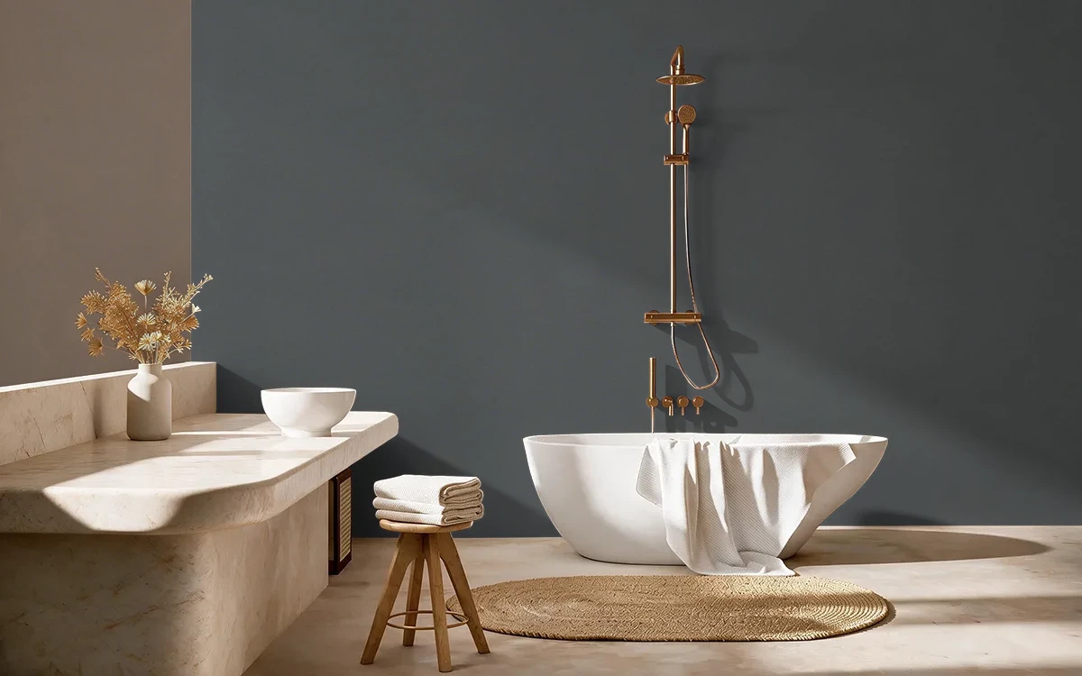 Nippon Paint's DARK AS NIGHT color on different wall surfaces.