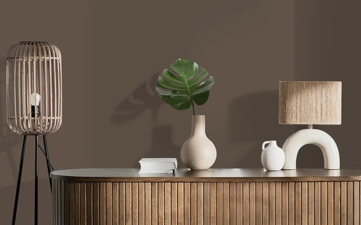 Nippon Paint's DARK BRUNETTE color on different wall surfaces.