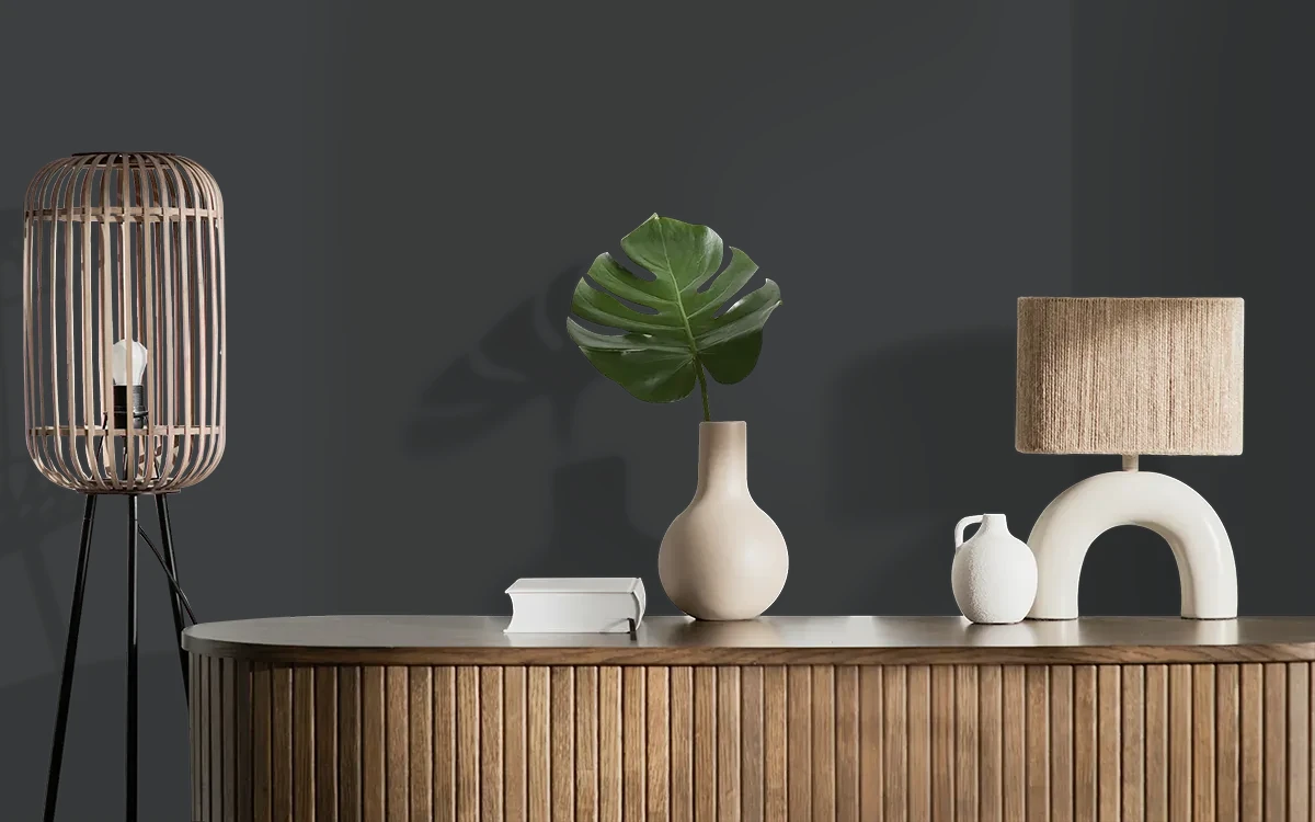 Nippon Paint's DARKEST HOUR color on different wall surfaces.