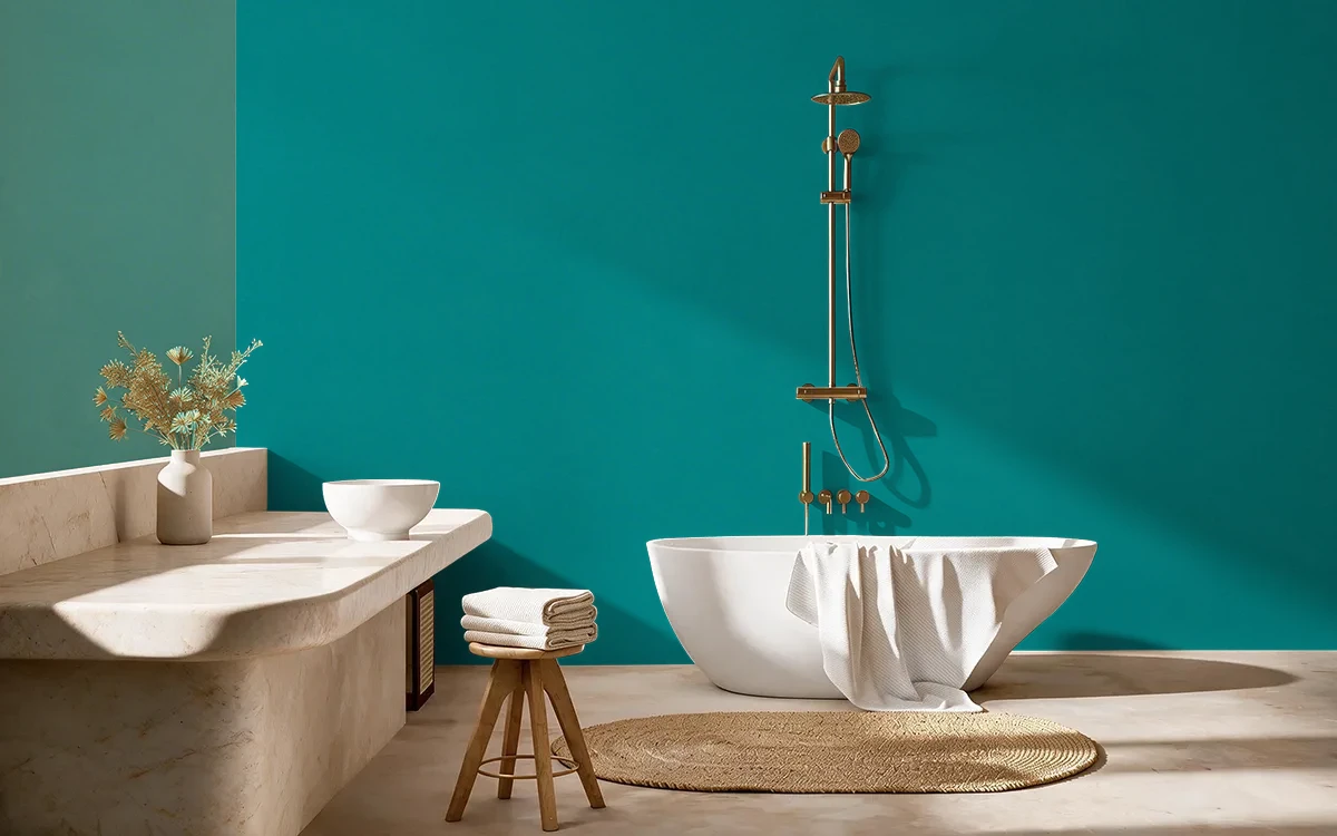 Nippon Paint's DEEP END color on different wall surfaces.