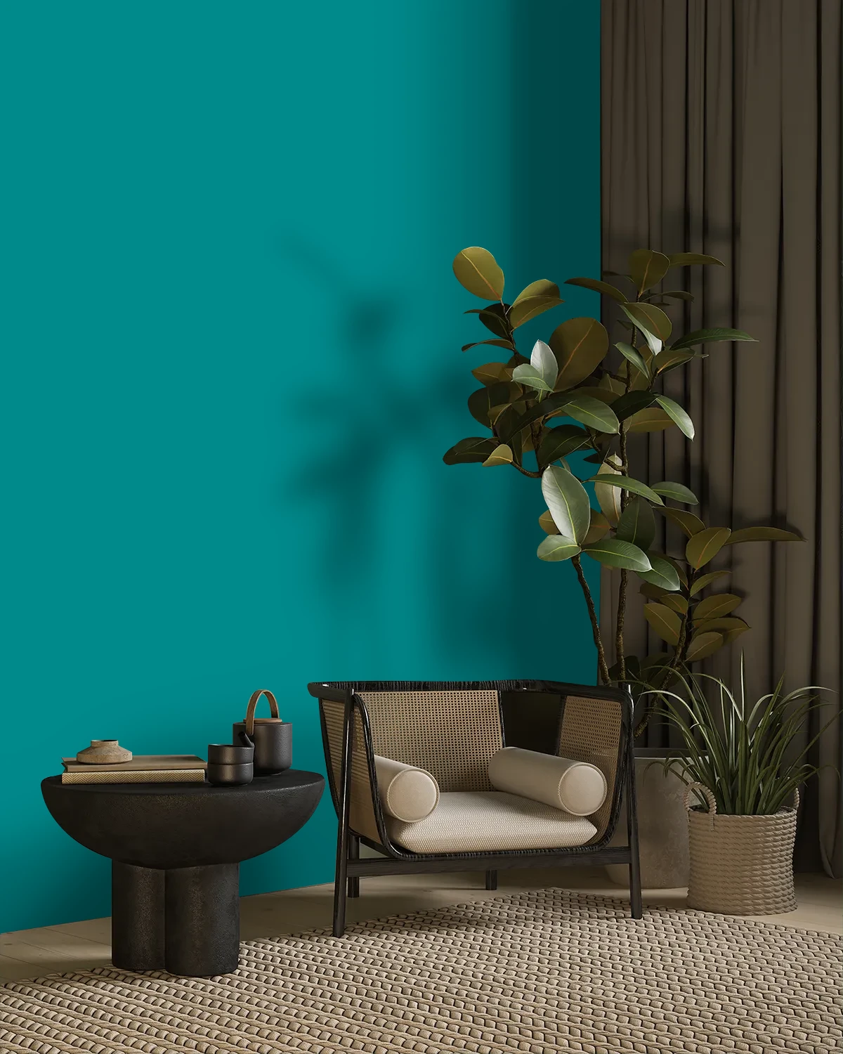 Nippon Paint's DEEP END color on a beautifully decorated wall.