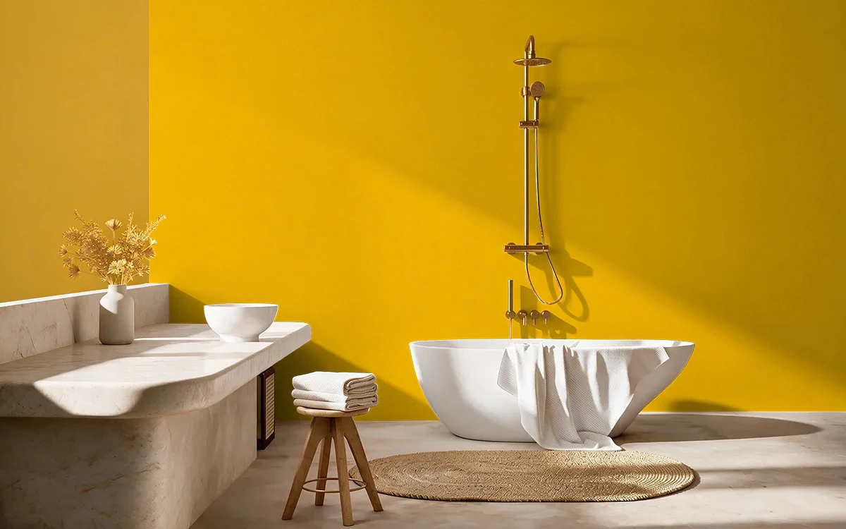 Nippon Paint's DEEP MARIGOLDS color on different wall surfaces.