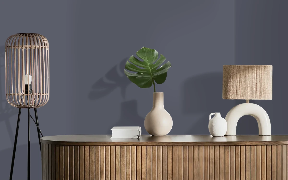 Nippon Paint's DEEP MEDITATION color on different wall surfaces.