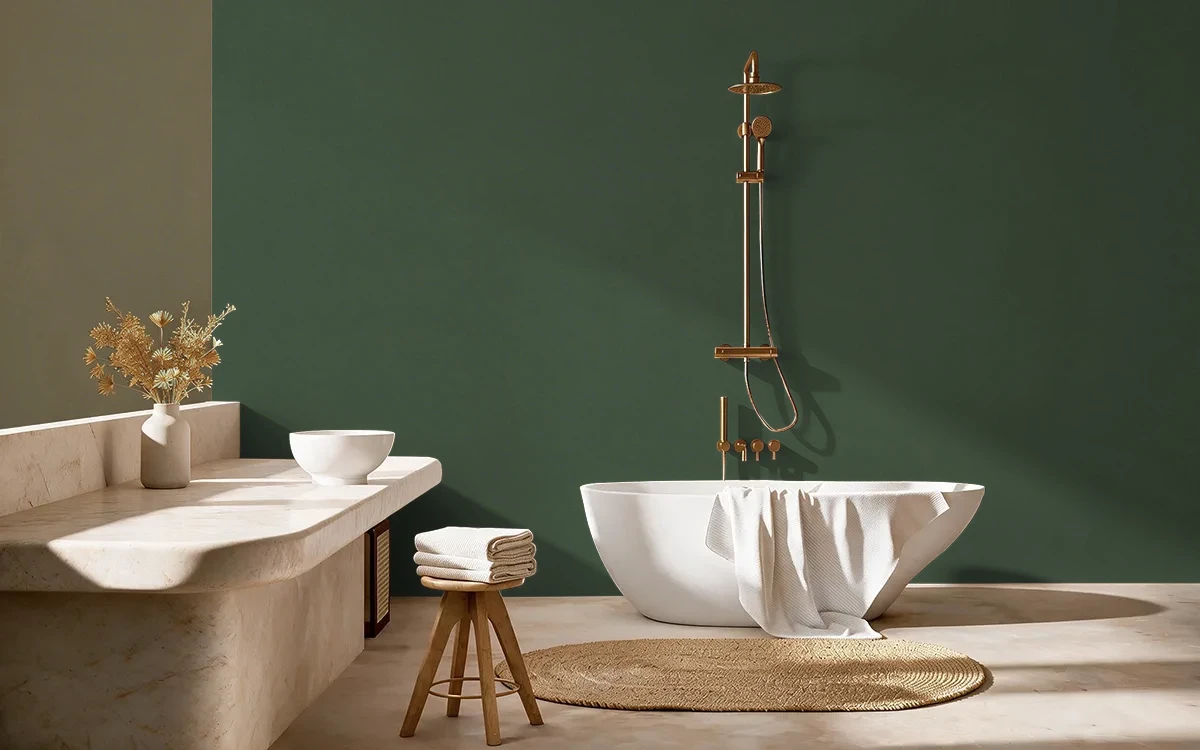 Nippon Paint's DEEP ROOTS color on different wall surfaces.