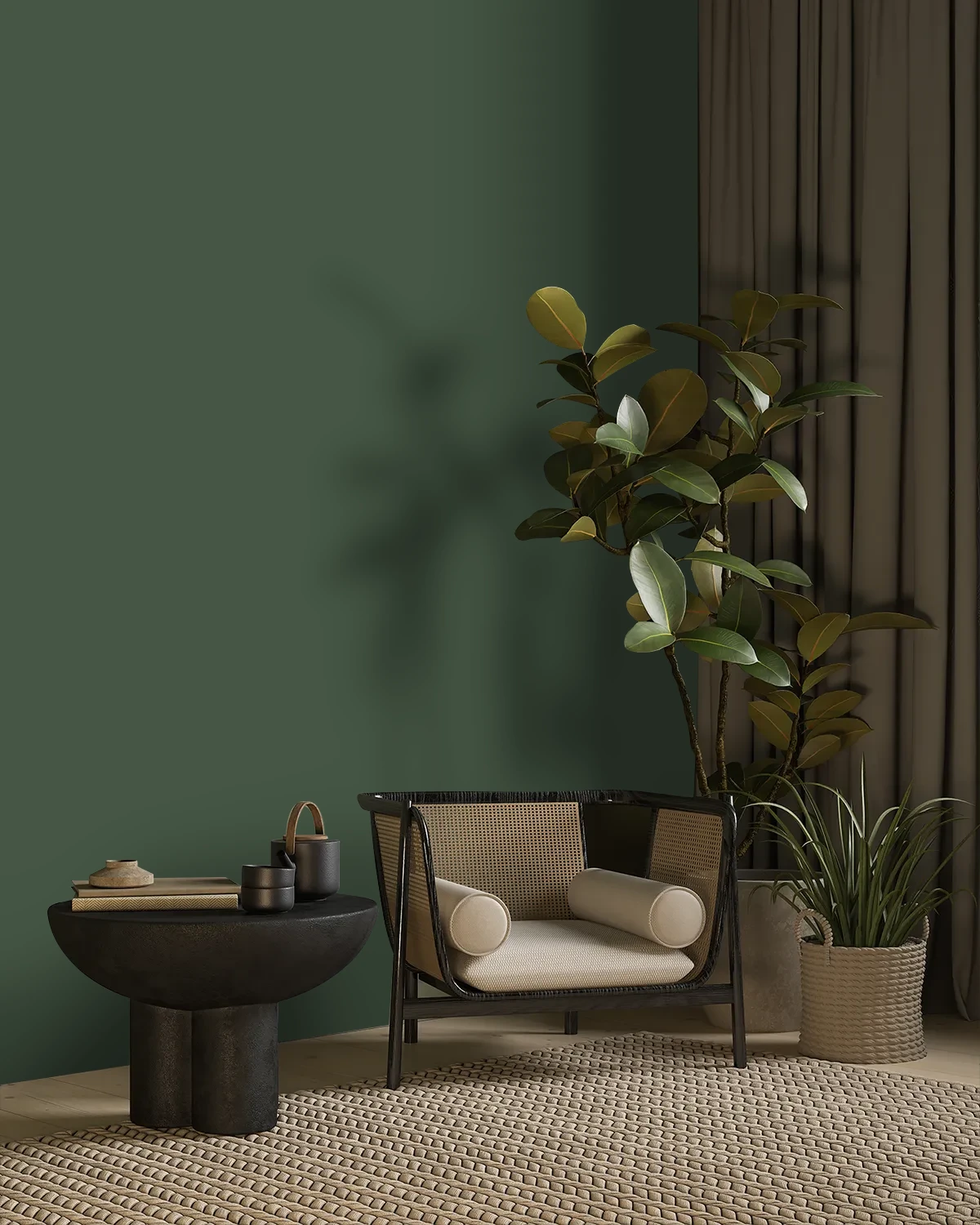 Nippon Paint's DEEP ROOTS color on a beautifully decorated wall.