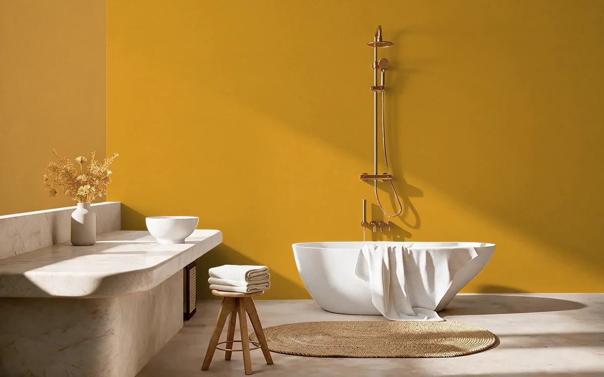 Nippon Paint's DEEP SAFRON color on different wall surfaces.