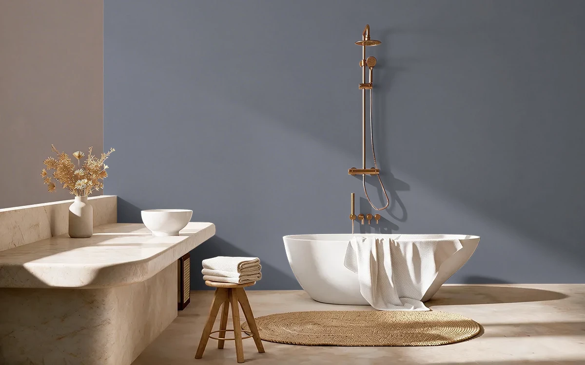 Nippon Paint's DEEP SLUMBER color on different wall surfaces.