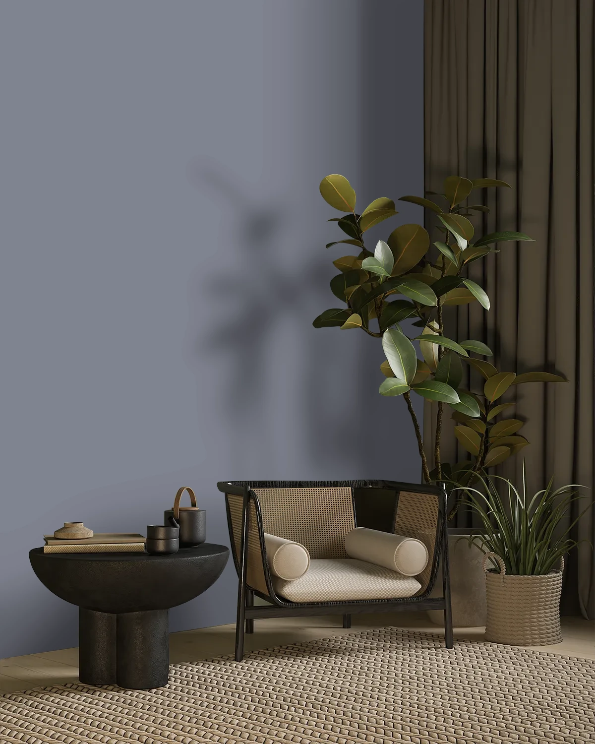 Nippon Paint's DEEP SLUMBER color on a beautifully decorated wall.
