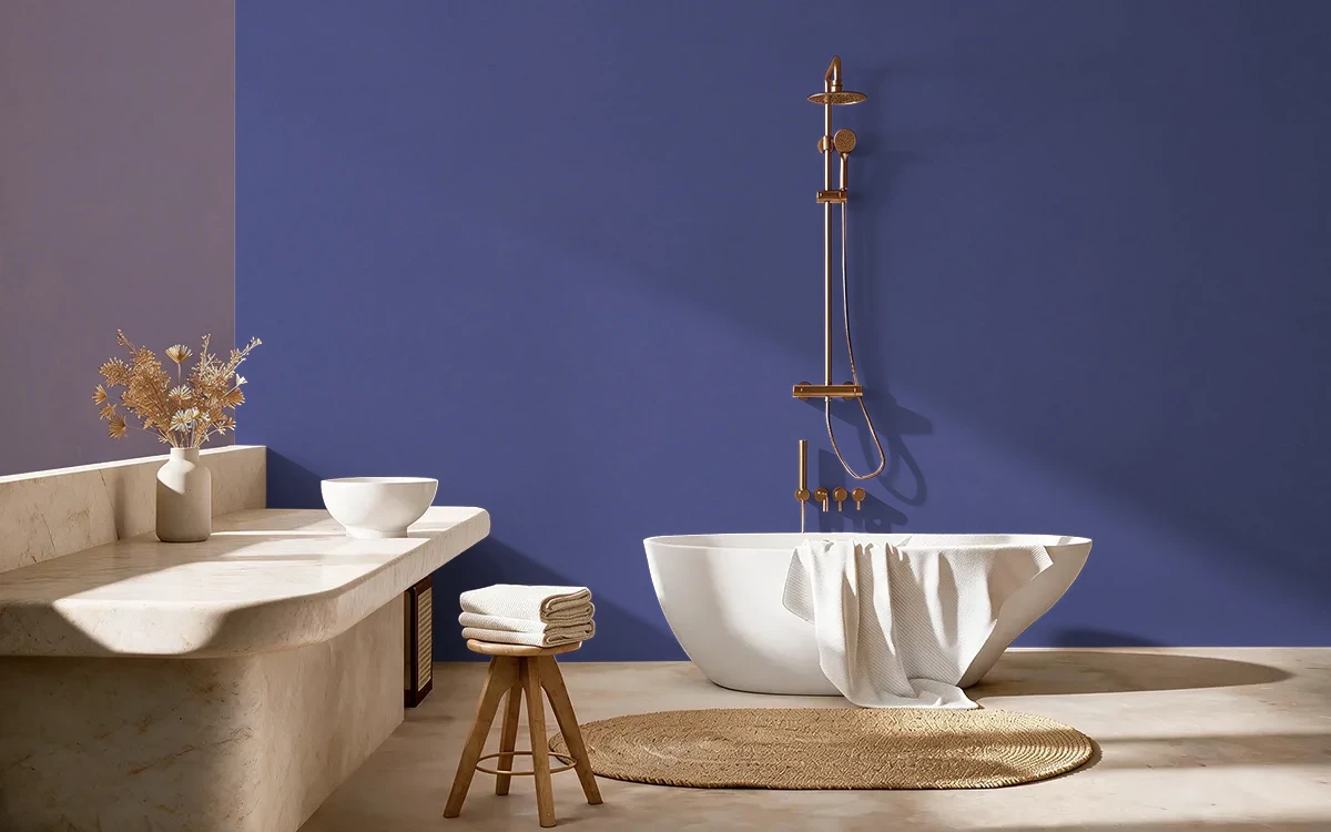 Nippon Paint's DEEP TRANCE color on different wall surfaces.