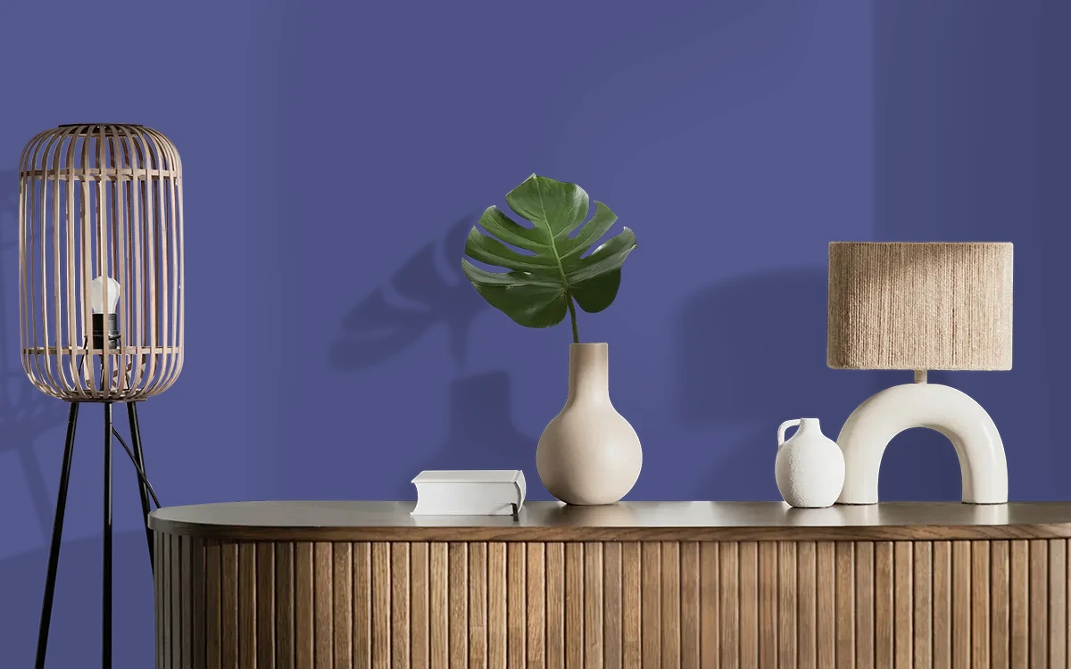 Nippon Paint's DEEP TRANCE color on different wall surfaces.