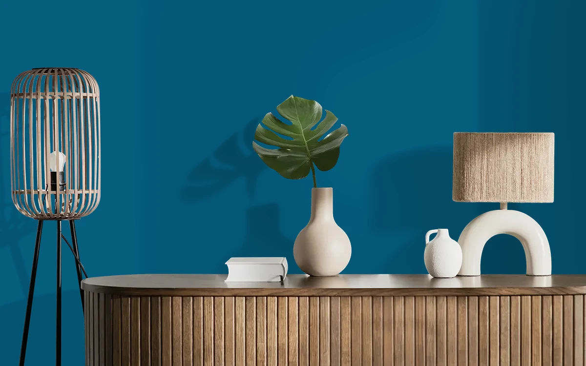 Nippon Paint's DEEPSEA color on different wall surfaces.