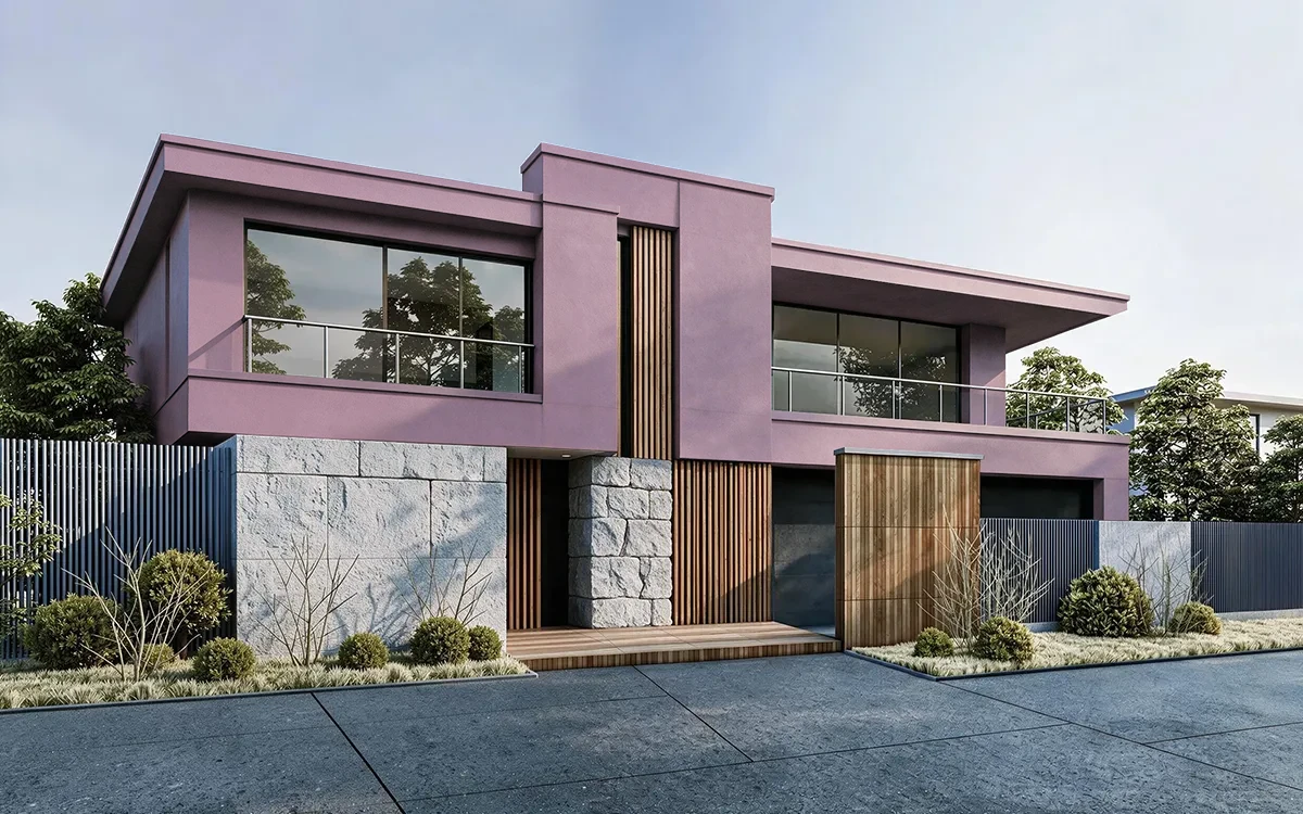 Nippon Paint's DIM ROSE color on different wall surfaces.