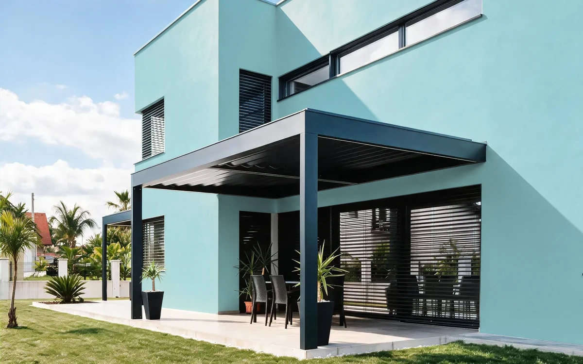 Nippon Paint's DISTANT BLUE color on different wall surfaces.