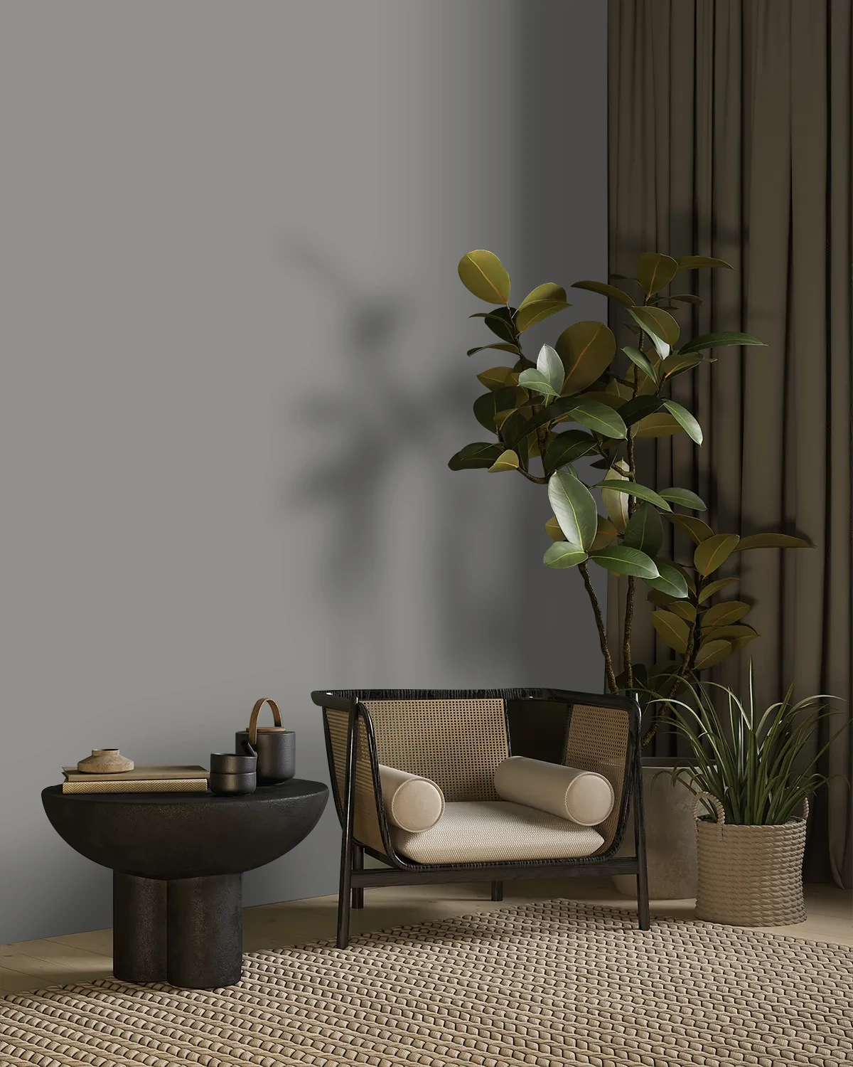 Nippon Paint's DORMANT GRAY color on a beautifully decorated wall.