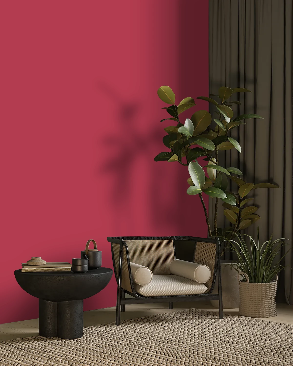 Nippon Paint's DRAMA RED color on a beautifully decorated wall.