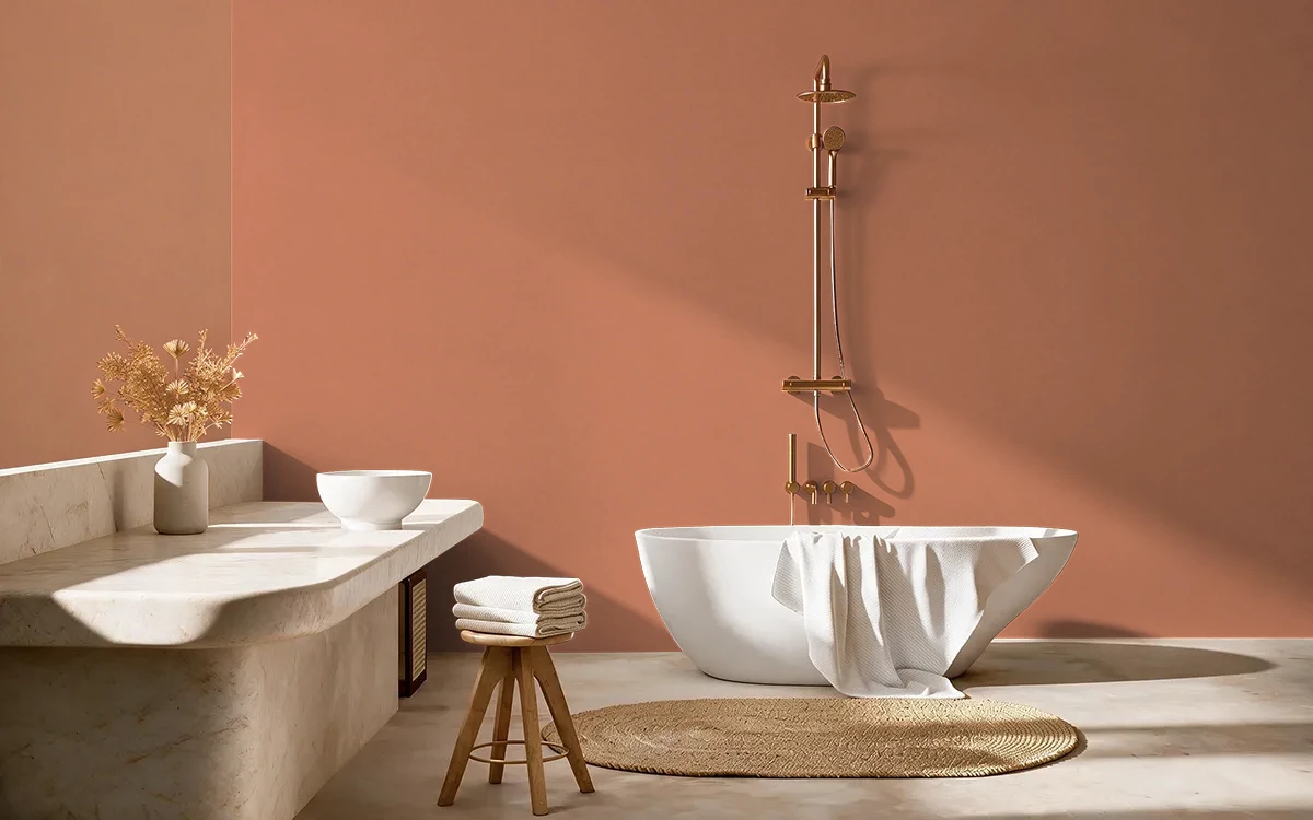 Nippon Paint's DRIED APRICOT color on different wall surfaces.