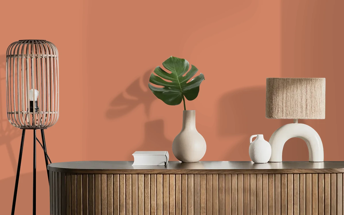 Nippon Paint's DRIED APRICOT color on different wall surfaces.