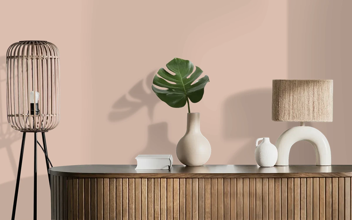 Nippon Paint's DRIED LEAVES color on different wall surfaces.