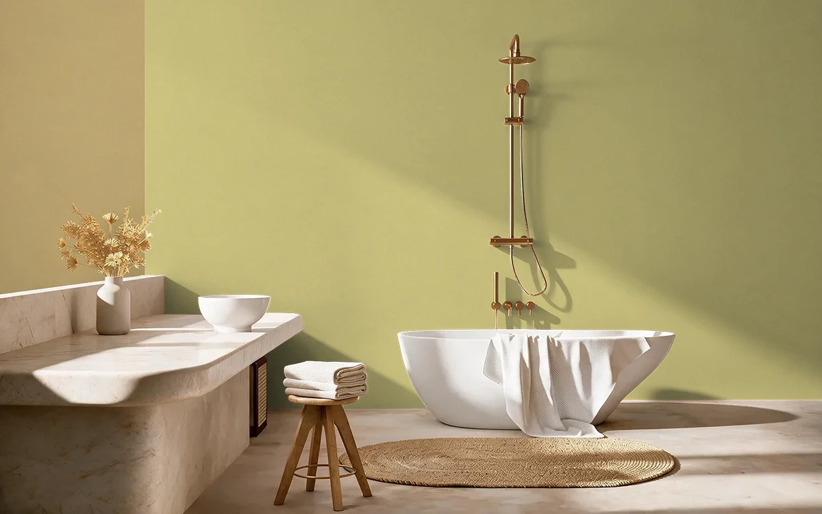 Nippon Paint's DRIED PALM color on different wall surfaces.