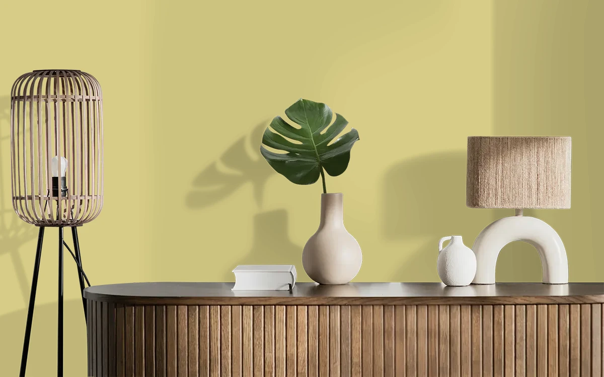 Nippon Paint's DRIED PALM color on different wall surfaces.