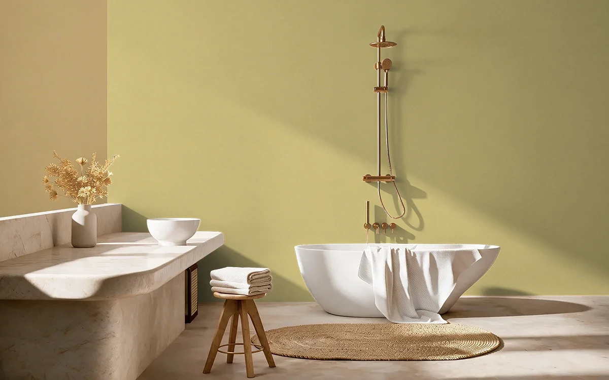 Nippon Paint's DRY BAMBOO color on different wall surfaces.