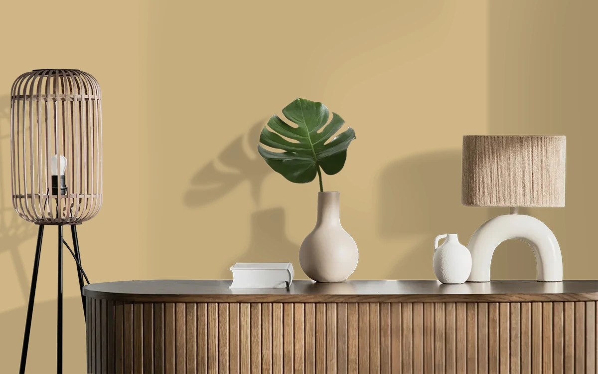 Nippon Paint's DRY WHEAT color on different wall surfaces.