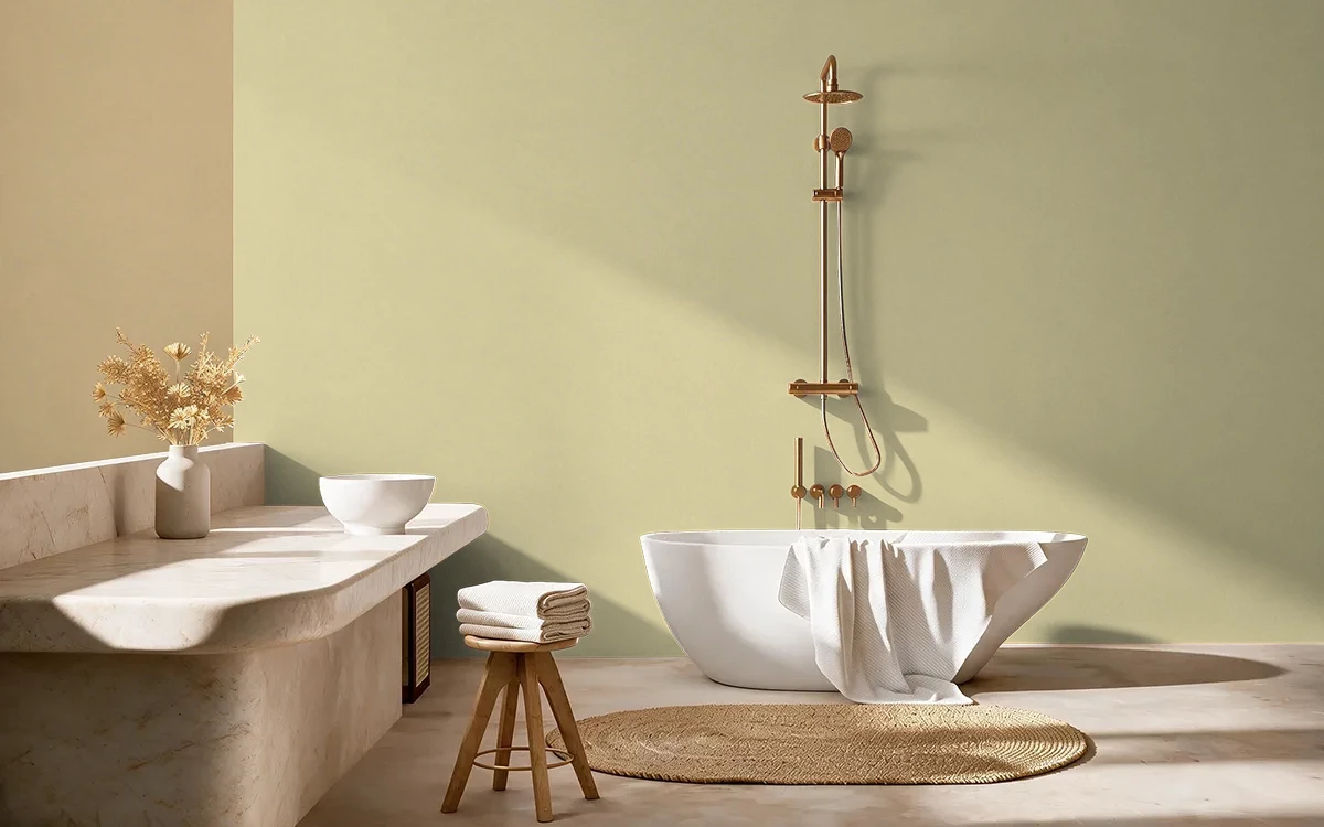 Nippon Paint's DUSKY GREEN color on different wall surfaces.