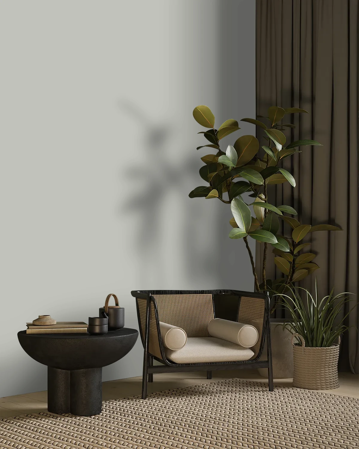 Nippon Paint's DUSTY GRAY color on a beautifully decorated wall.