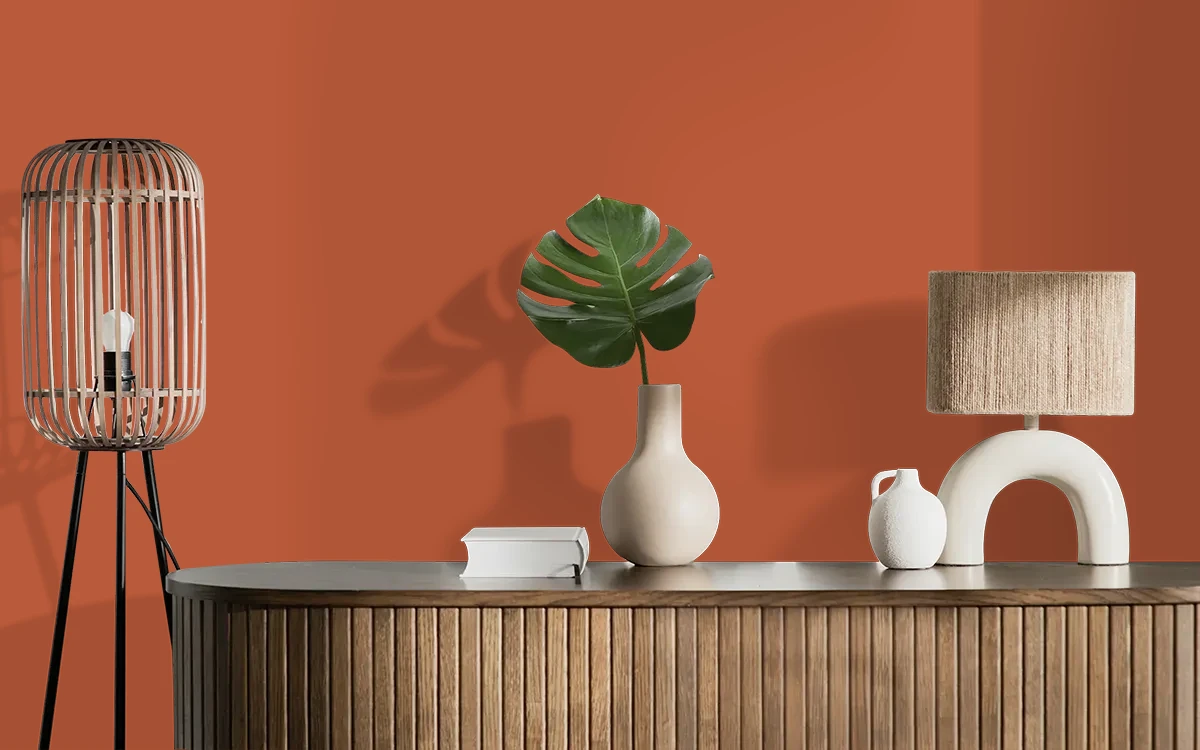 Nippon Paint's EARTHEN POT color on different wall surfaces.