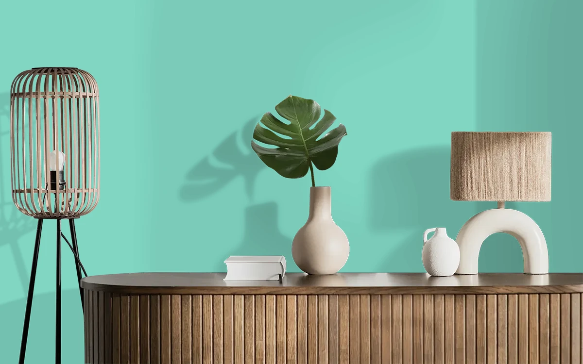 Nippon Paint's ELVES GREEN color on different wall surfaces.